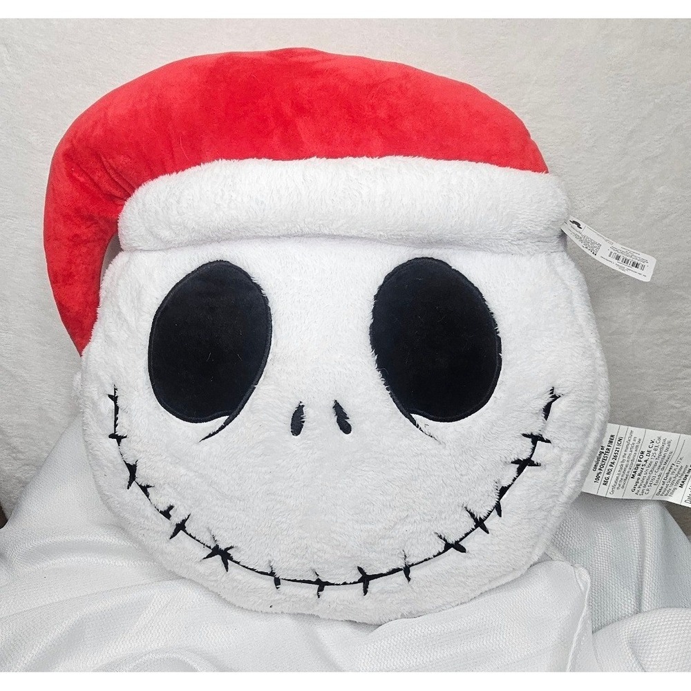 Disney Jack Skellington Plush Pillow 14in White Santa Hat Nightmare Before Xmas